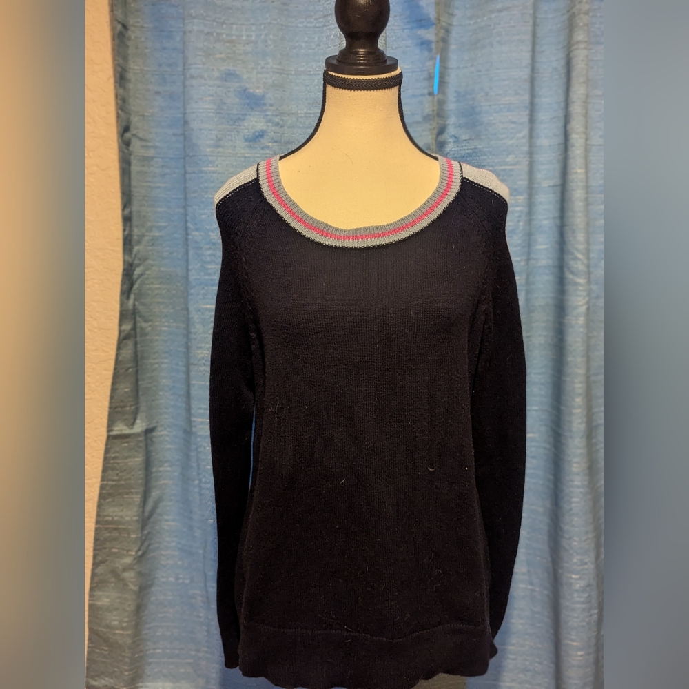 Sail to Sable Navy Sweater with Pink and Gray Accents